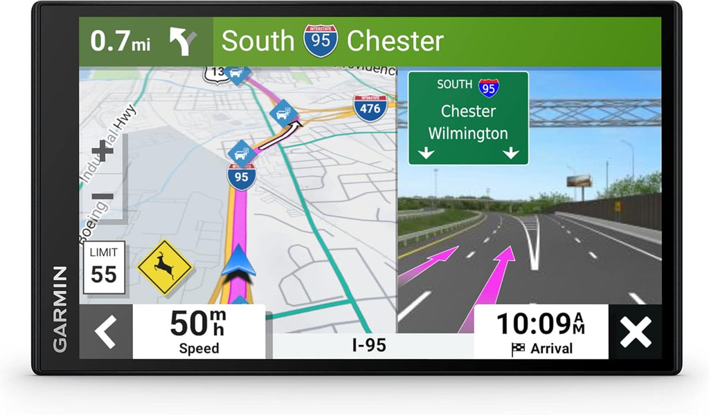 GPS de voiture Garmin DriveSmart 76 doté de écran 7 pouces, cartes haute résolution nettes et lumineuses et assistance vocale Garmin.