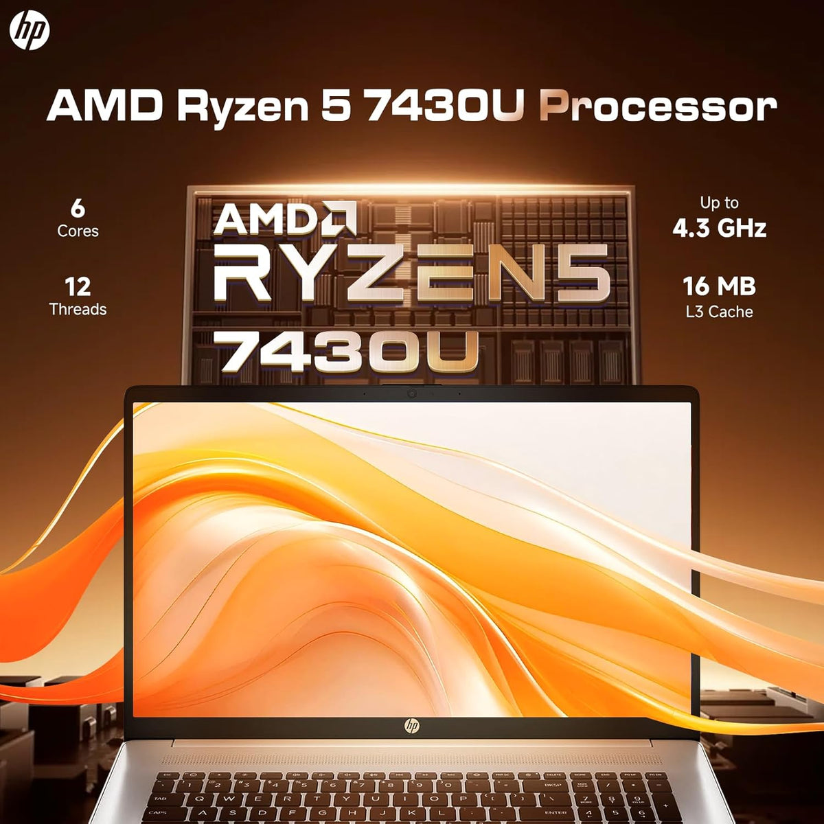 Ordinateur compact portable HP 2026 17 pouces tactile, Windows 11 Pro, Copilot AI, AMD Ryzen 5 7430U, écran tactile HD+ antireflet de 17,3 pouces, 32 Go de RAM, SSD de 2 To, charge rapide, webcam HD, Wi-Fi 6, Bluetooth 5.4, accessoires
