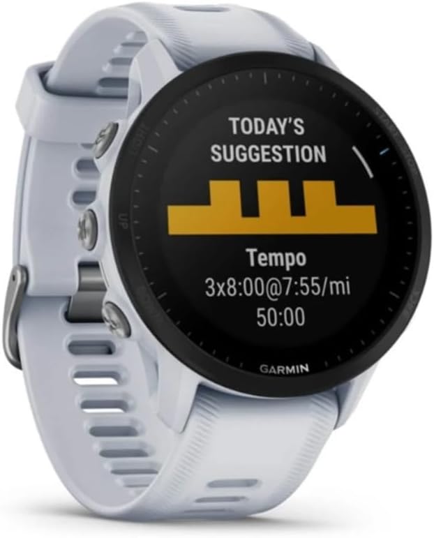 Présentation : Montre connectée GPS de course à pied Garmin Forerunner® 955, conçue pour les triathlètes, batterie longue durée, Whitestone