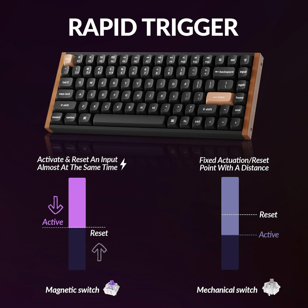 Clavier à connectivité sans fil personnalisé Keychron K2 HE à déclenchement réactif doté de interrupteur magnétique Gateron à double rail et effet Hall, Bluetooth 5.2 QMK 2,4 GHz, RGB, compatible Mac, Windows et Linux (aluminium et bois)