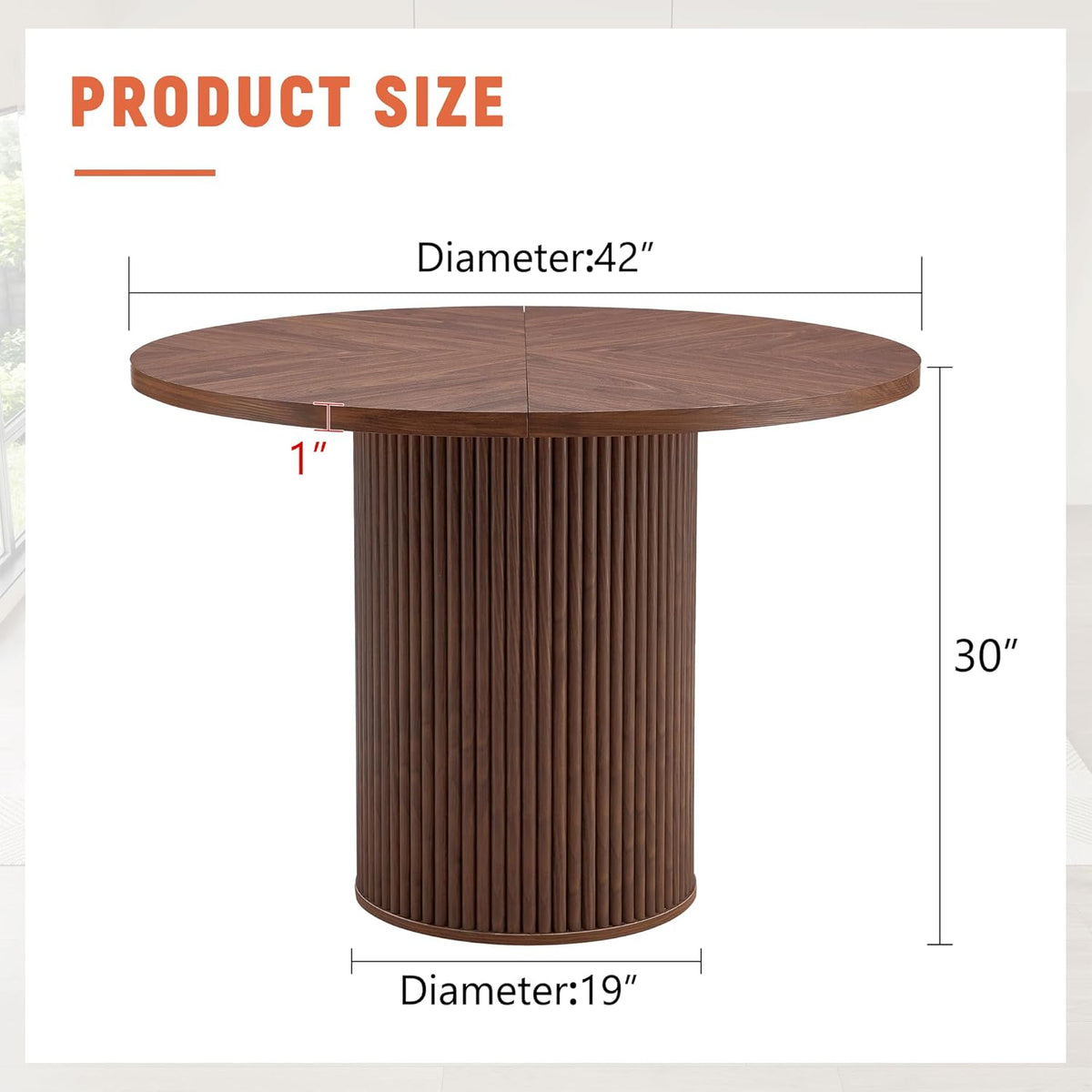 Table de salle à manger ronde de 107 cm dotée de rangement, table ronde moderne avec plateau en bois et piètement cylindrique, table de cuisine ronde peu encombrante pour salle à manger.