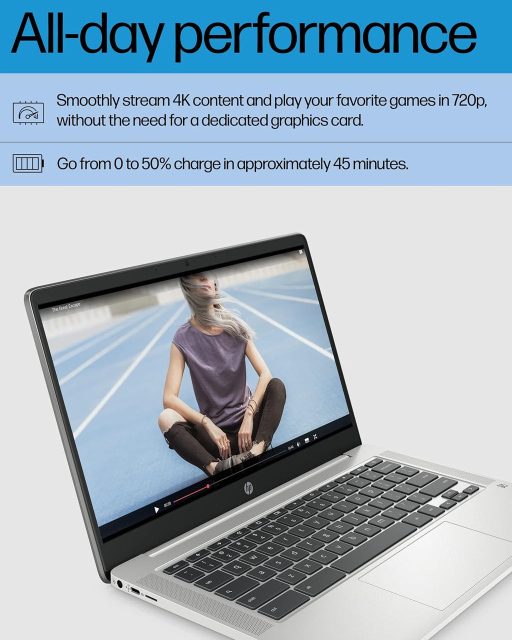 Ordinateur compact portable HP Chromebook 14, Intel Celeron N4120, 4 Go de RAM, 64 Go eMMC, écran HD 14 pouces, Chrome OS, design fin, graphismes 4K, longue autonomie, clavier gris cendré (14a-na0226nr, 2022, argent minéral)
