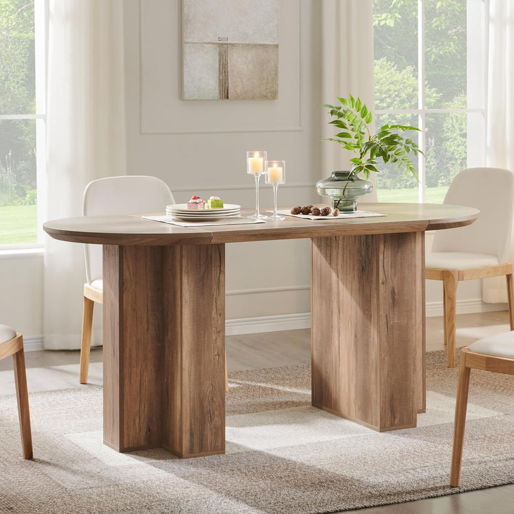 Table de salle à manger ovale moderne en bois OKD de 160 cm (63 pouces) pour 4 à 6 personnes, dotée de piètement stable en forme de T, structure en métal et plateau épais. Table de cuisine robuste idéale pour la salle à manger, la cuisine ou les réun