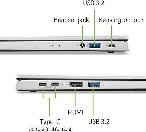 Ordinateur compact portable Acer Aspire Slim | Écran Full HD 15,6 pouces | Processeur Intel Core 3 N355 à 8 cœurs | 8 Go de RAM | SSD 128 Go | Compatible avec Copilot AI | Microsoft Office sur le Web | HDMI | Wi-Fi 6 | Windows 11 | Souris non incluse