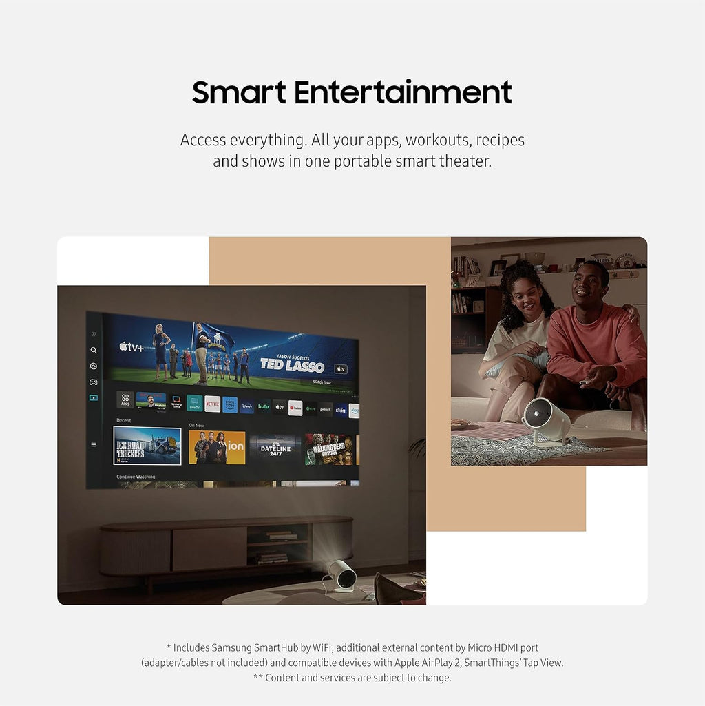 SAMSUNG 30” - 100” The Freestyle doté de Gaming Hub Projecteur facile à transporter Intelligent FHD HDR Grande Écran pour une Expérience Home Cinéma Son 360° SP-LFF3CLAXZA Modèle 2023 (Reconditionné)