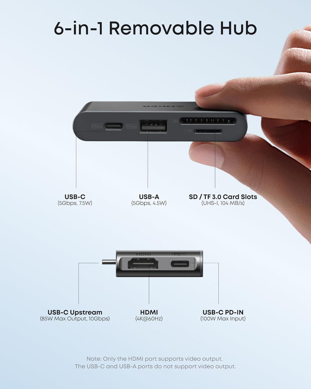 Station d'accueil pour ordinateur compact portable Anker Nano avec hub détachable 13-en-1, triple affichage USB-C, 2 ports HDMI + 1 port DP, USB-C 10 Gbit/s, 3 ports USB-A, audio, lecteur de cartes SD/TF, Ethernet, alimentation 100 W max. Compatible