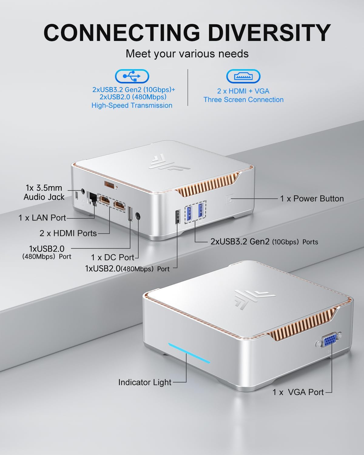 Mini PC KAMRUI GK3Plus, 16 Go de RAM, SSD M.2 de 512 Go – Modèle pratique