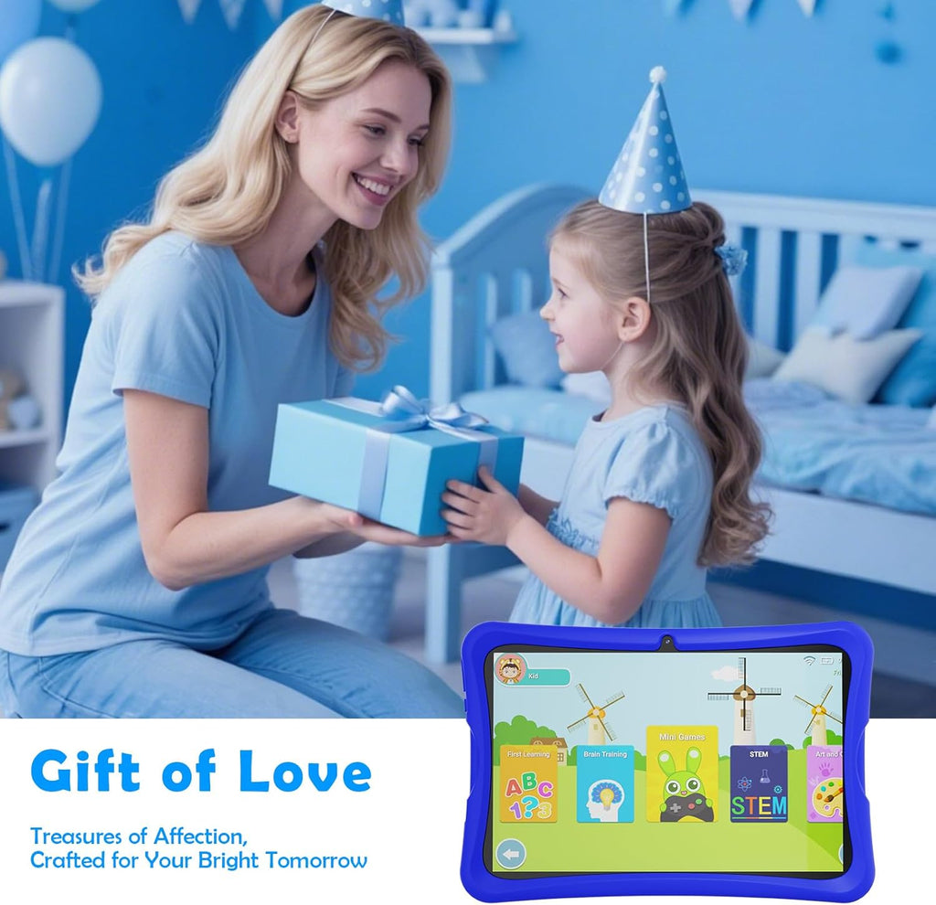 Tablette tactile DigiLand pour enfants 10,1 pouces, Android 15, 6 Go de RAM + 64 Go de ROM (extensible via carte TF), contrôle parental, applications pour enfants préinstallées, double caméra 2 MP + 5 MP, tablette éducative Android avec étui de prote