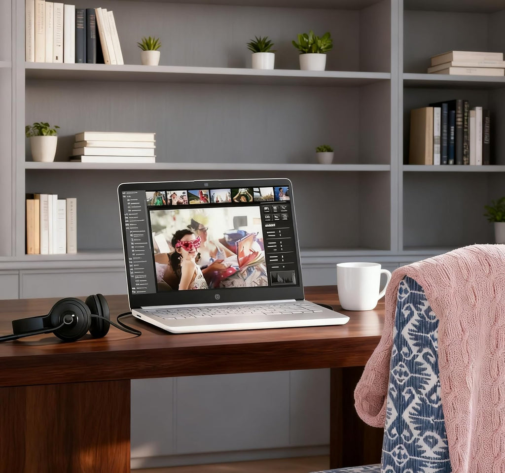 Ordinateur compact portable HP 14 HD - Processeur Intel Celeron, 8 Go de RAM, 64 Go de stockage eMMC - Léger et doté d'une autonomie de 12 h - Design élégant avec de nombreux ports - Webcam et micro intégrés - Idéal pour les professionnels, les