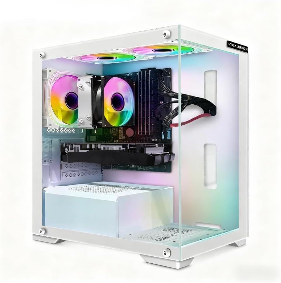 PC de bureau gaming STGAubron : processeur AMD Athlon 3000G 3,5 GHz, carte graphique Radeon RX 590 8 Go, 16 Go de RAM DDR4, SSD 512 Go, Wi-Fi, Bluetooth 5.0, 3 ventilateurs RGB, Windows 11 Famille – Modèle pratique