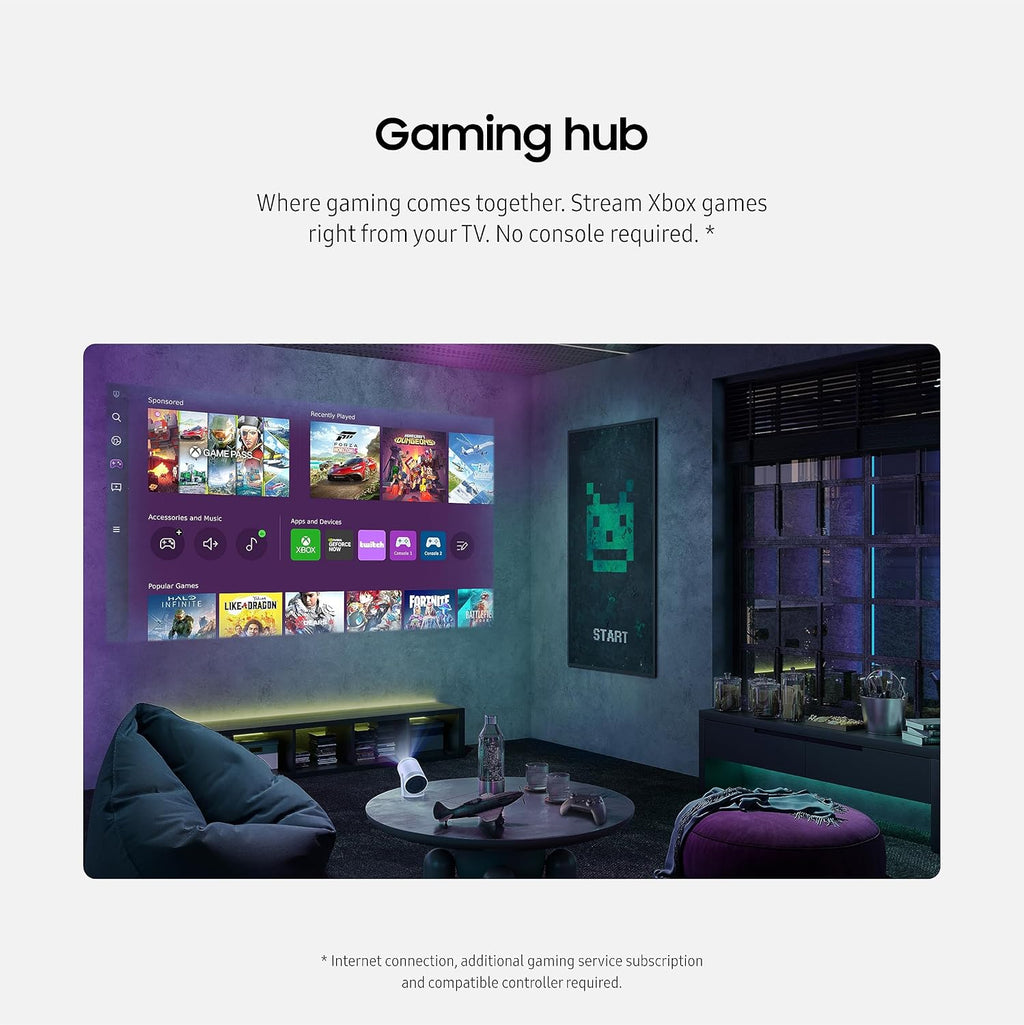 SAMSUNG 30” - 100” The Freestyle doté de Gaming Hub Projecteur facile à transporter Intelligent FHD HDR Grande Écran pour une Expérience Home Cinéma Son 360° SP-LFF3CLAXZA Modèle 2023 (Reconditionné)