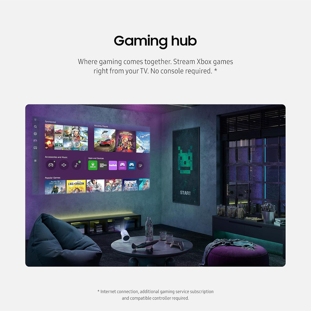 SAMSUNG 30” - 100” The Freestyle doté de Gaming Hub Projecteur facile à transporter Intelligent FHD HDR Grande Écran pour une Expérience Home Cinéma Son 360° SP-LFF3CLAXZA Modèle 2023 (Reconditionné)