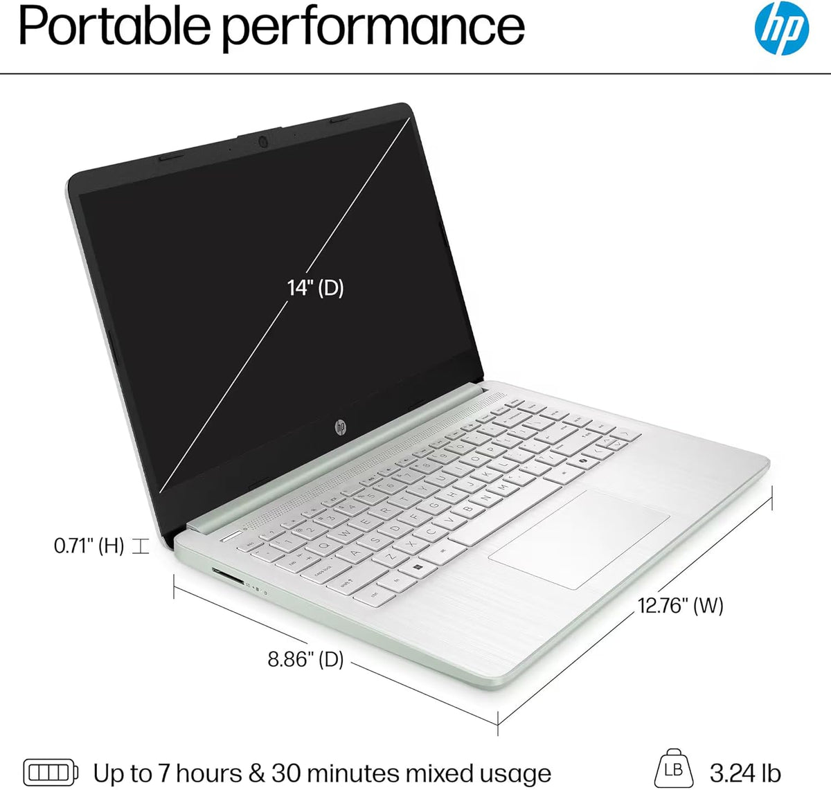 Ordinateur compact portable HP 14 (2025-2026) : Professionnel, Étudiant, Copilot AI, Suite Office à vie, Processeur Intel quadricœur, 16 Go de RAM, 628 Go de stockage (128 Go UFS + 500 Go d'extension), Wi-Fi 6, Autonomie de plus de 10 heures