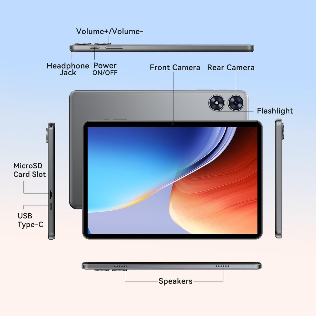 Tablette tactile SVITOO 10 pouces, Android 16 pour enfants et adultes, processeur octocœur, 20 Go de RAM, 128 Go de stockage extensible jusqu'à 1 To, double caméra 8 MP et 2 MP, écran partagé, batterie 6 600 mAh, GPS, deux haut-parleurs, déverrouilla