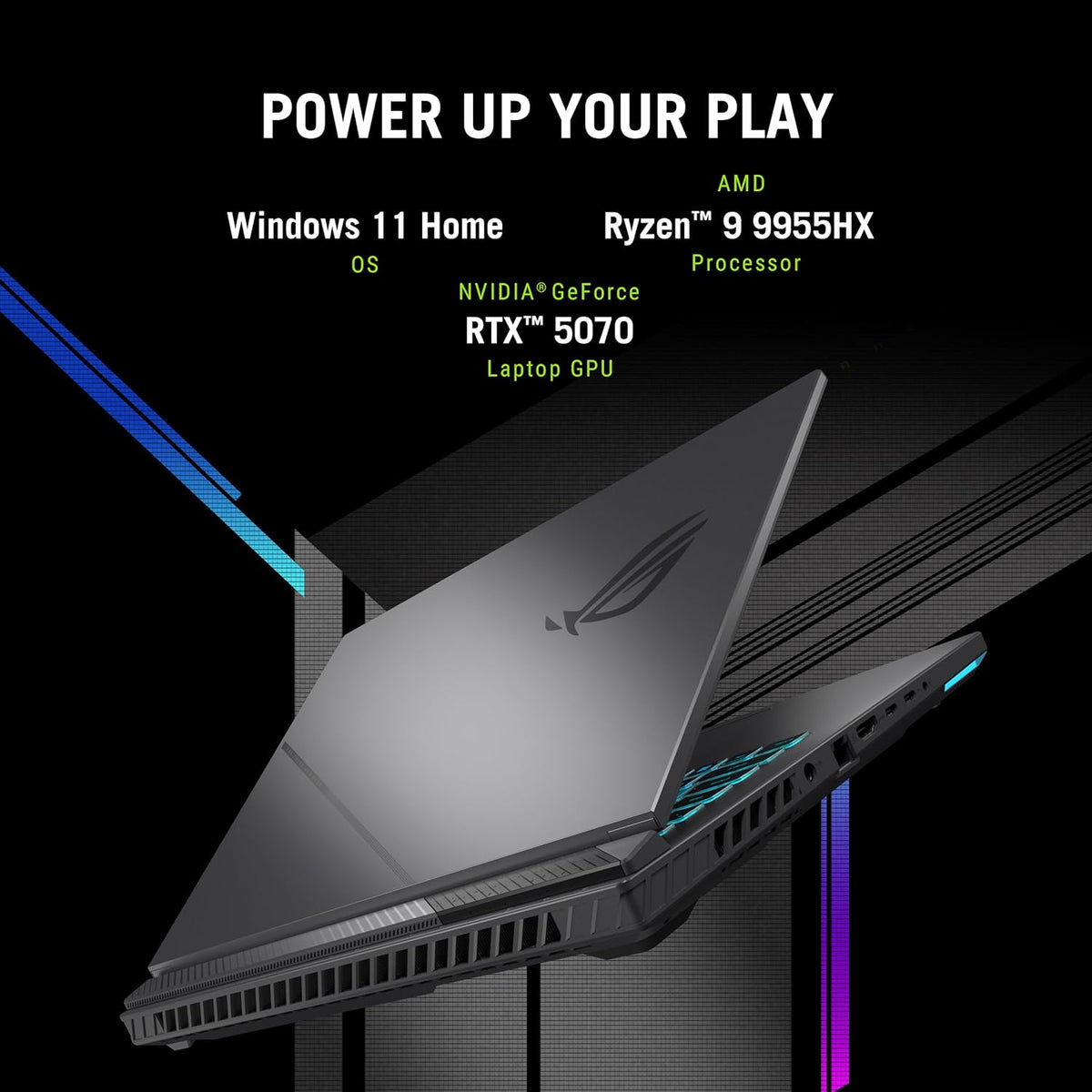 ASUS ROG Strix G16 (2025) Ordinateur compact portable de jeu 16 pouces ROG Nebula 16:10 2,5K 240 Hz/3 ms NVIDIA® GeForce RTX™ 5070 Processeur AMD Ryzen™ 9 9955HX 32 Go DDR5-5600 SSD PCIe Gen 4 1 To Wi-Fi 6E Windows 11 Famille