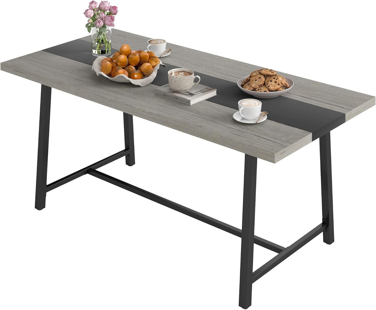 Table de salle à manger industrielle HOMCOM pour 8 personnes, table rectangulaire de 180 cm de long dotée de grand plateau et pieds en acier, gris vieilli