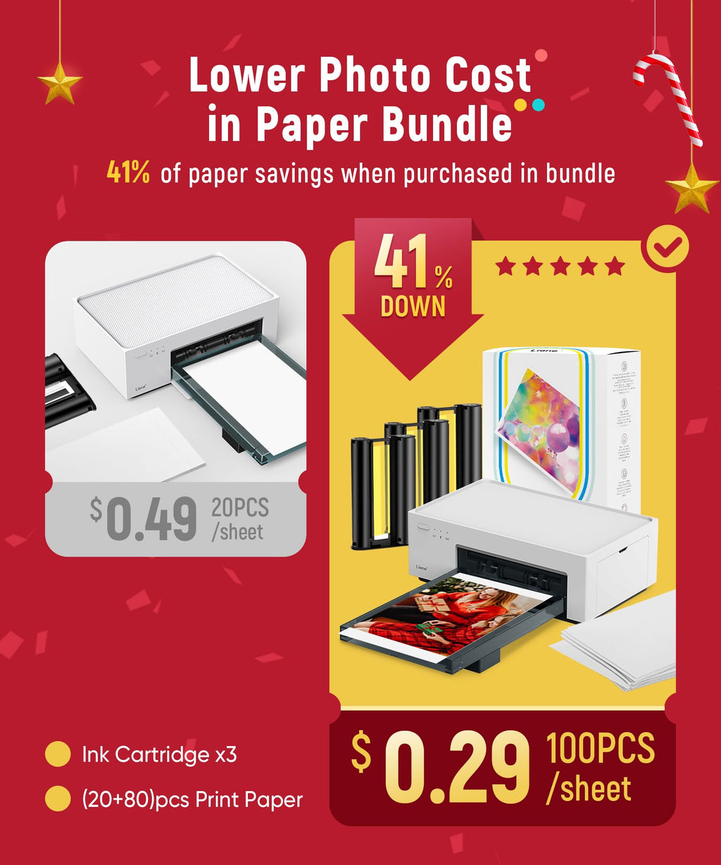 Imprimante photo Liene 46 doté de Wi-Fi, 100 feuilles, sublimation thermique, pour iPhone et Android