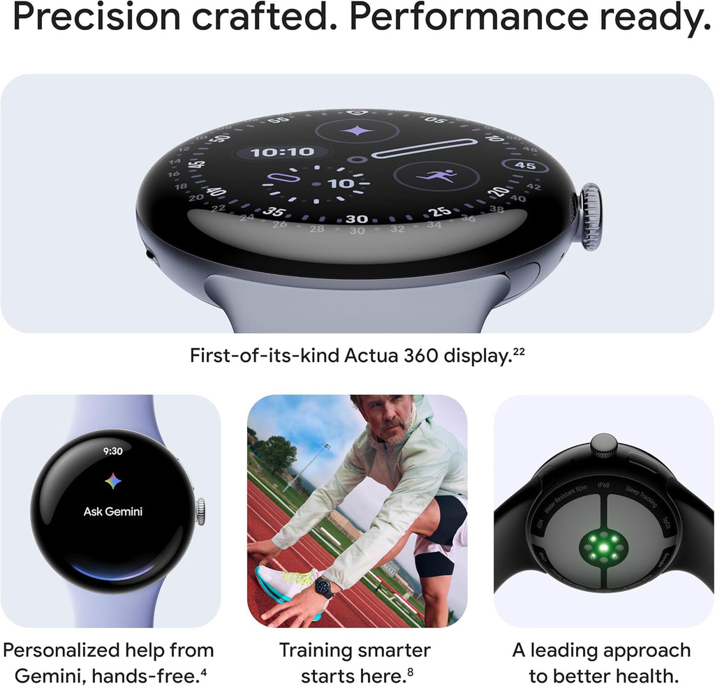 Google Pixel Watch 4 (45 mm) - Montre connectée Android avec suivi de la fréquence cardiaque et du sommeil - Autonomie de 40 heures - Suivi d'activité - Intelligence artificielle Google - Boîtier en aluminium noir mat - Bracelet actif Obsidian -