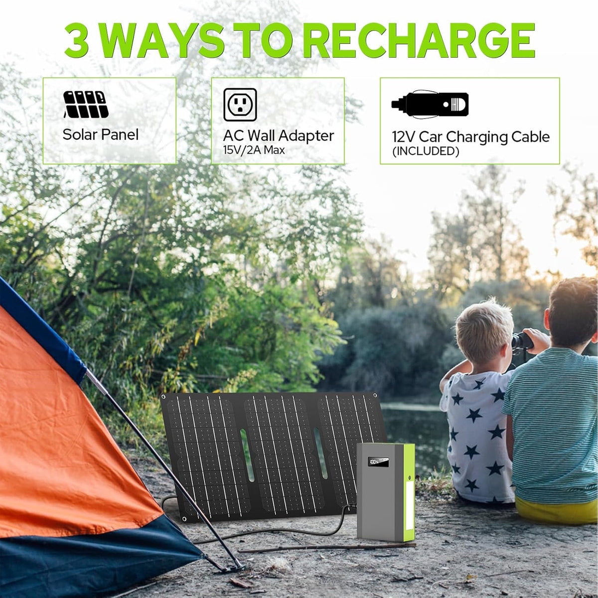 Générateur solaire compact portable avec panneaux 300 W, station d'alimentation avec panneau solaire 60 W, prise secteur 110 V, bloc d'alimentation solaire, générateur de camping, batterie externe 65 W avec alimentation CC pour ordinateur compact
