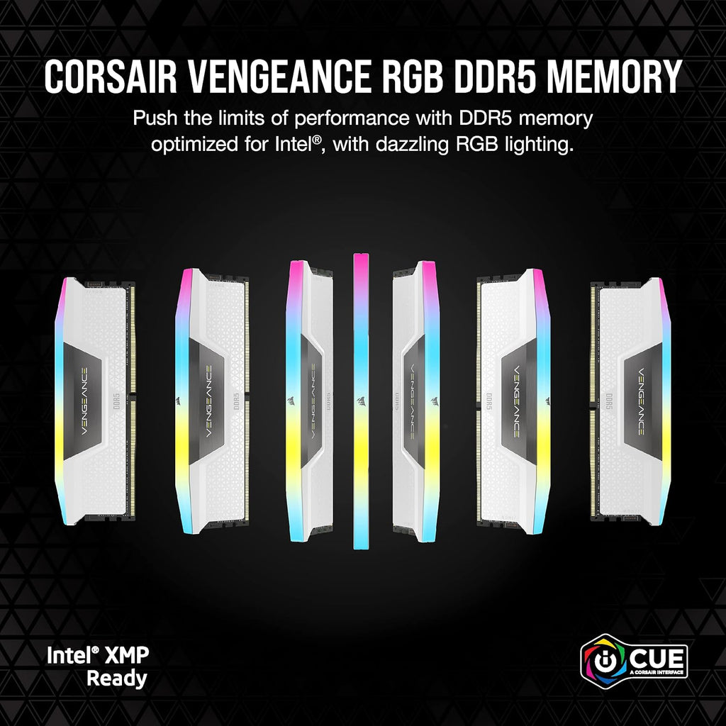 Mémoire RAM CORSAIR Vengeance RGB DDR5 32 Go (2 x 16 Go) 6000 MHz CL36-44-44-96 1,35 V Intel XMP 3.0 pour ordinateur de bureau - Blanche (CMH32GX5M2E6000C36W) – Modèle pratique