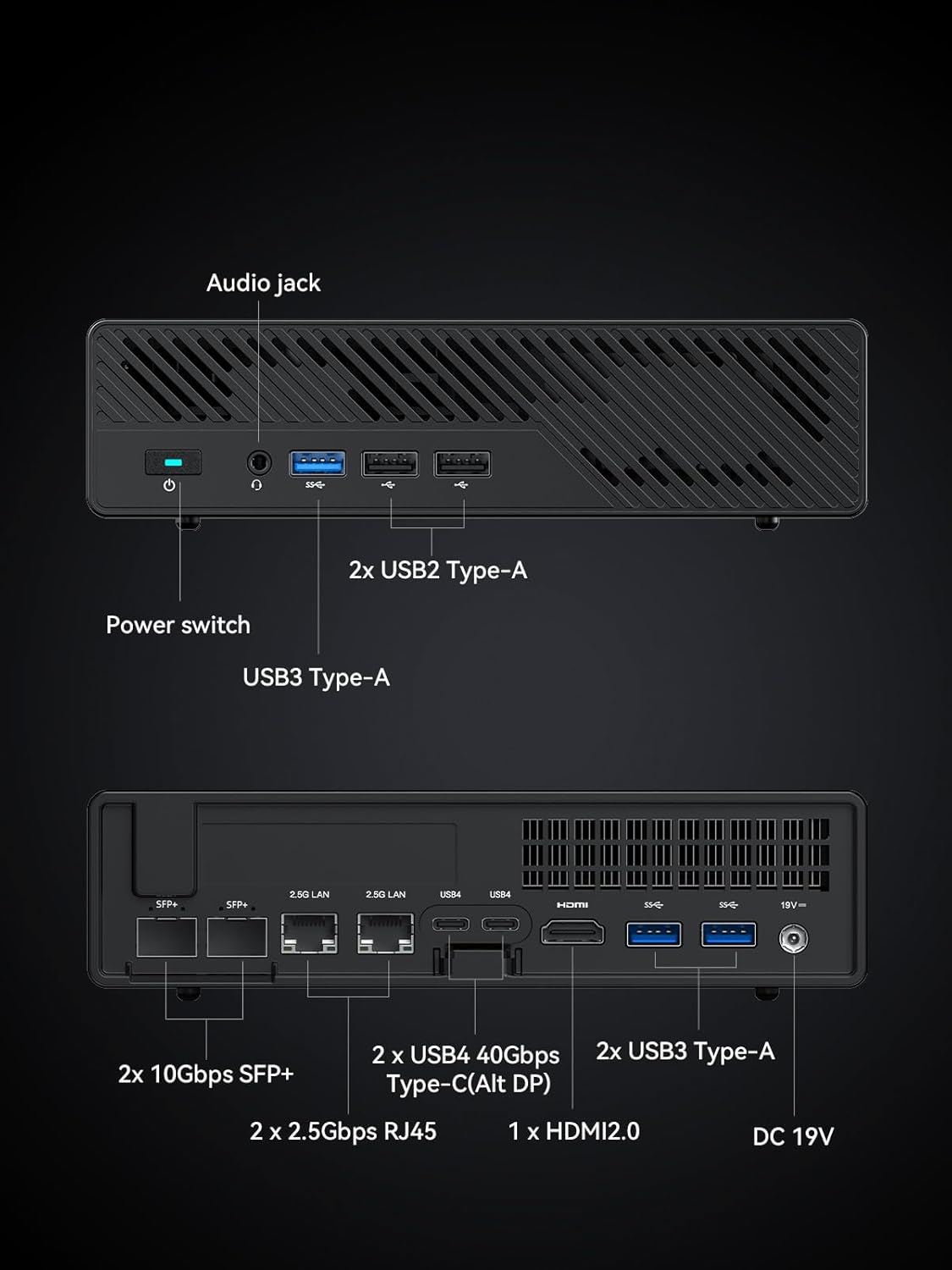 MINISFORUM MS-01-S1260 Mini PC Barebone doté de Intel Core i5-12600H, compatible vPro Enterprise, 2 ports LAN SFP+ 10 Gbps, 2 ports RJ45 2,5 Gb, 2 ports USB 4.0, 16 emplacements PCIe 4.0, SSD M.2 NVMe et SSD U.2 NVMe (sans système d'exploitation…