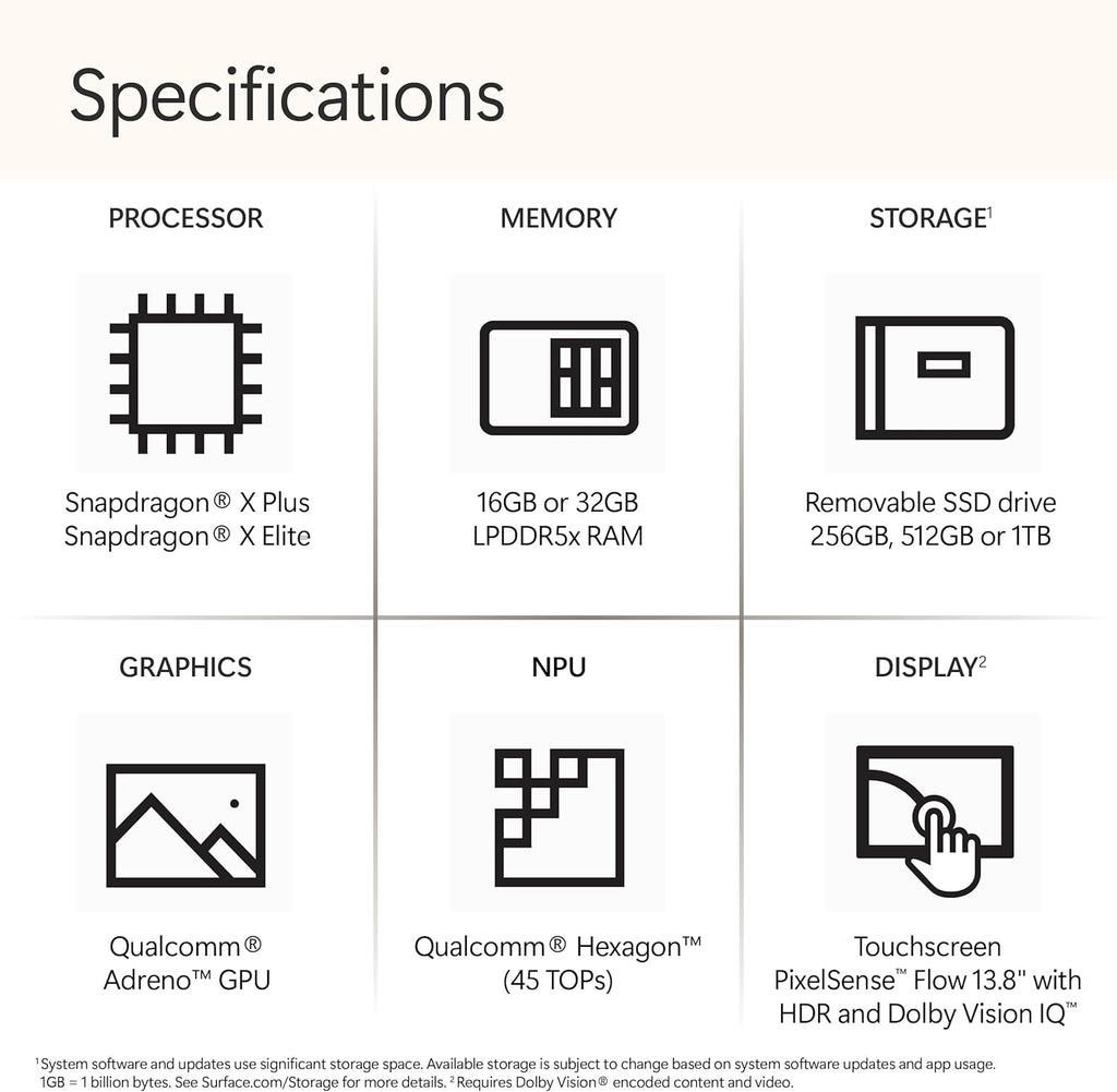Ordinateur compact portable Microsoft Surface (2024) Windows 11 Copilot+ PC Écran tactile 13,8 pouces Snapdragon X Elite (12 cœurs) 32 Go de RAM 1 To de stockage SSD Noir