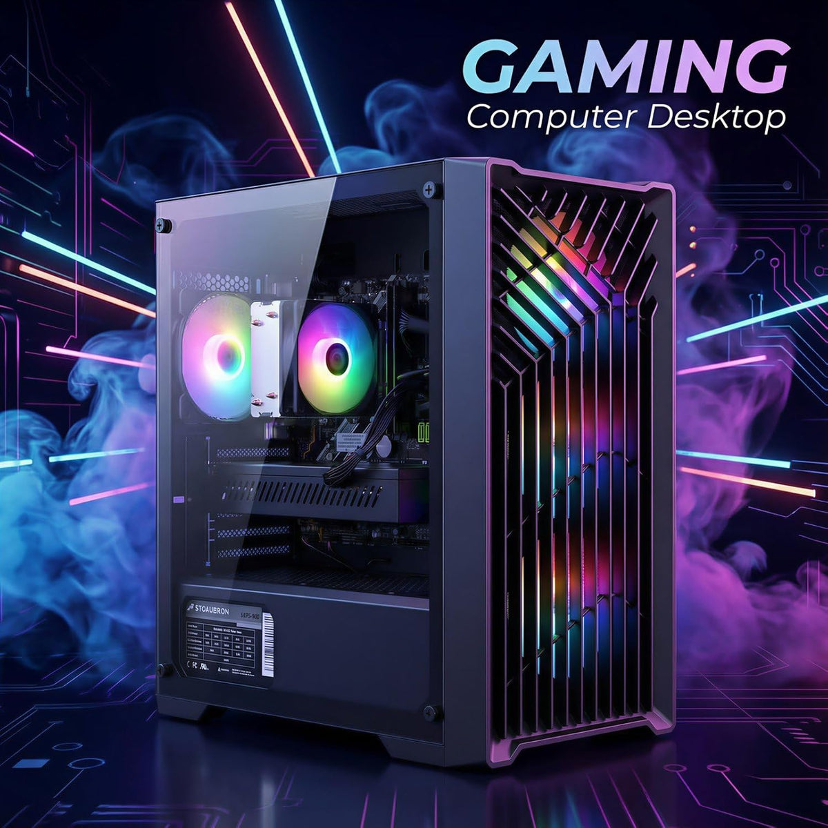 Ordinateur de bureau gaming STGAubron : processeur Intel Core i7 allant jusqu'à 3,9 GHz, carte graphique GeForce RTX 2060 6 Go, 32 Go de RAM, SSD de 512 Go, Wi-Fi 6, Bluetooth 5.0, 4 ventilateurs RGB, Windows 11 Famille.