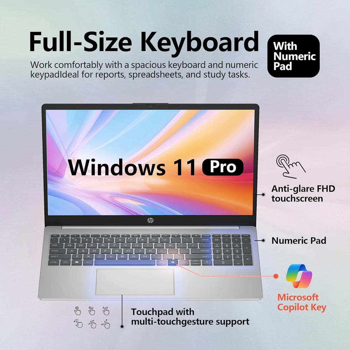 Ordinateur compact portable HP 15,6" FHD tactile, processeur Intel i5, 16 Go de RAM, SSD de 512 Go, Windows 11 Pro, Wi-Fi 6, pack professionnel haut de gamme avec station d'accueil – Argent naturel