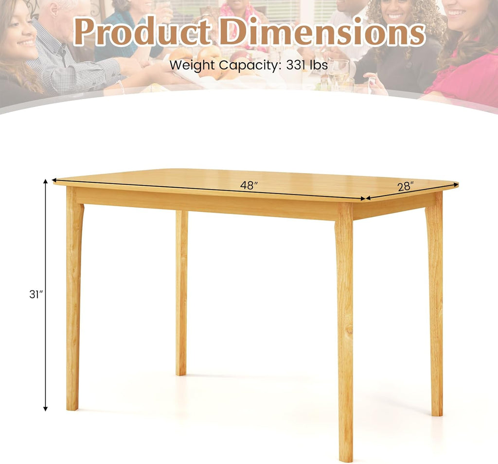 Table de salle à manger Giantex pour 4 personnes, table de cuisine rectangulaire de 122 cm dotée de pieds en bois d'hévéa massif et plateau spacieux, table à manger en bois pour salon/salle à manger, coin repas (naturel)