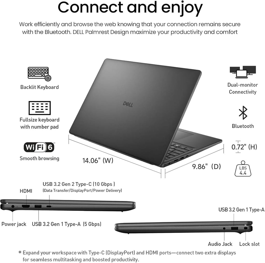 Ordinateur compact portable Dell 16 pouces à écran tactile FHD+ : PC compact portable idéal pour étudiants et professionnels, processeur Intel Core i7-1355U à 10 cœurs, 32 Go de RAM DDR5, SSD de 2 To, Windows 11 Pro, clavier rétroéclairé, touche