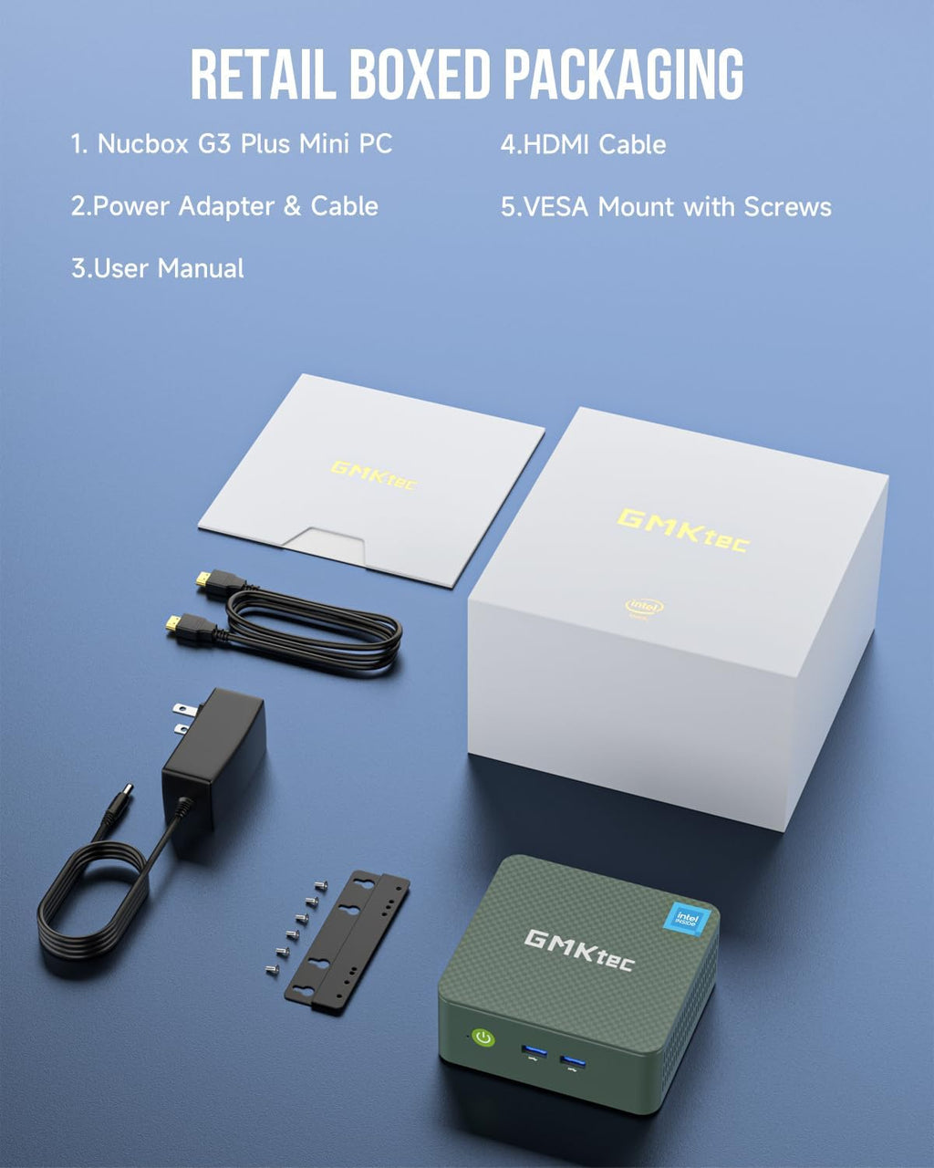 Mini PC GMKtec Intel Twin Lake N150 (N100 amélioré) 16 Go de RAM DDR4, SSD PCIe M.2 de 512 Go, ordinateur de bureau 4K, double HDMI, USB 3.2, Wi-Fi 6, Bluetooth 5.2, RJ45 2,5 GbE pour une utilisation bureautique ou professionnelle. – Modèle pratique