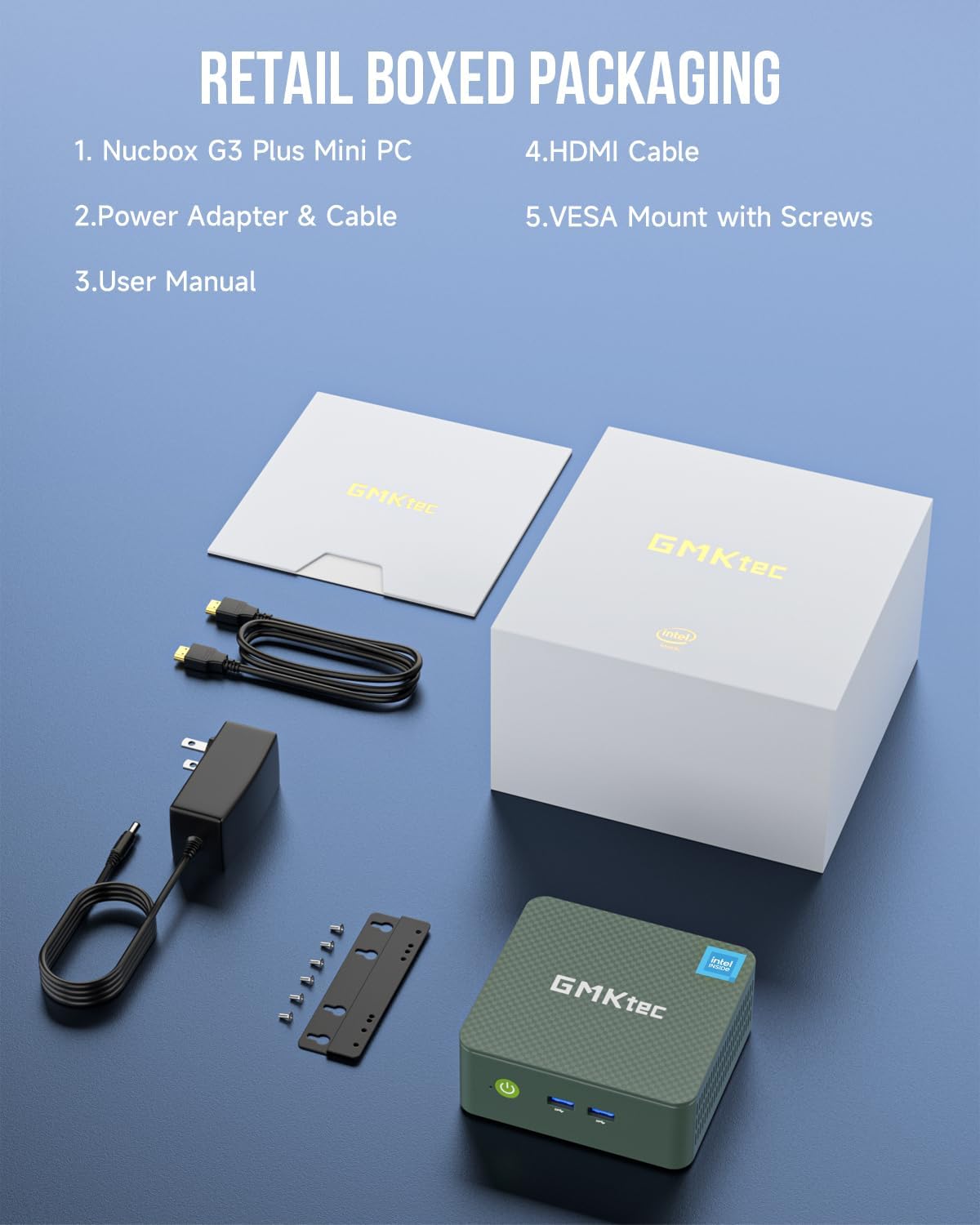 Mini PC GMKtec Intel Twin Lake N150 (N100 amélioré) 16 Go de RAM DDR4, SSD PCIe M.2 de 512 Go, ordinateur de bureau 4K, double HDMI, USB 3.2, Wi-Fi 6, Bluetooth 5.2, RJ45 2,5 GbE pour une utilisation bureautique ou professionnelle. – Modèle pratique