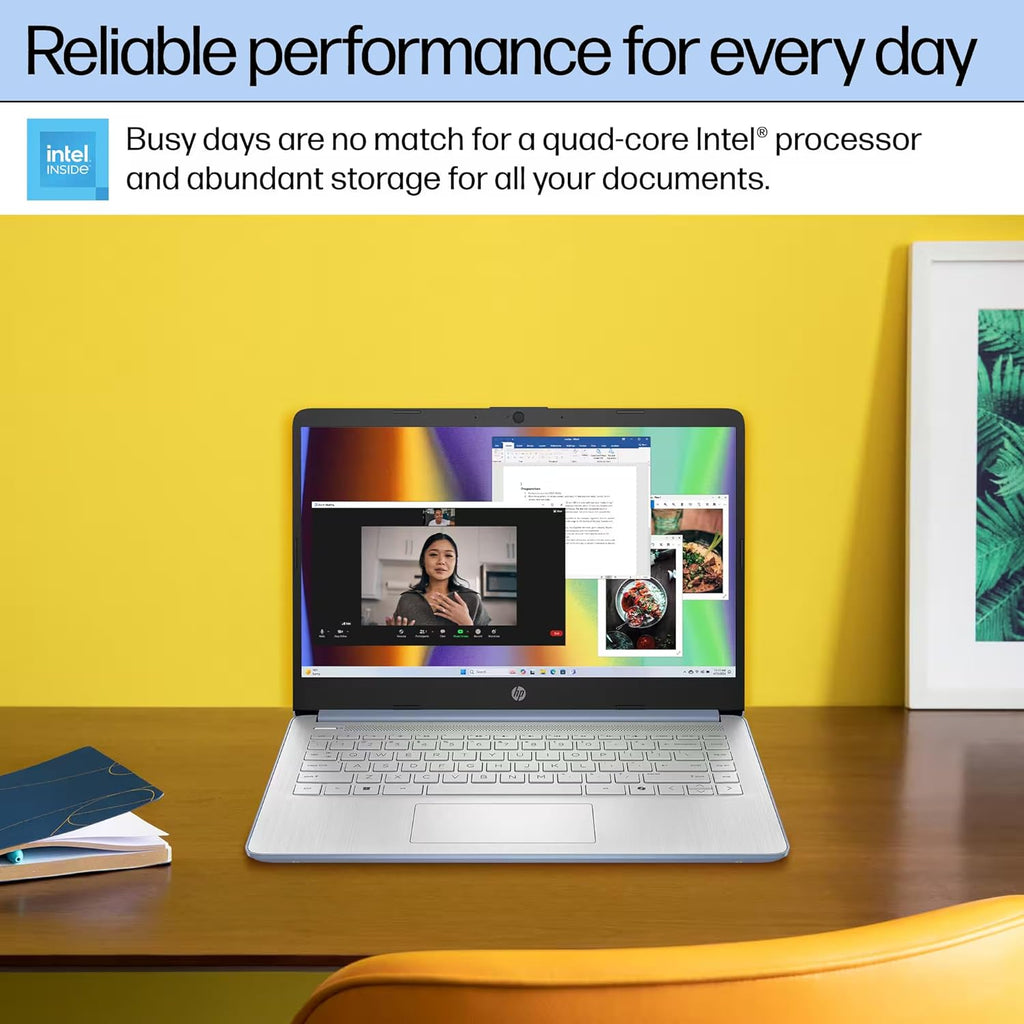 Ordinateur compact portable HP 14" haut de gamme 2025 avec intelligence artificielle, abonnement à vie, idéal pour les entreprises et les étudiants, processeur Intel quadricœur, 16 Go de RAM, 628 Go de stockage (128 Go UFS + 500 Go extensible)