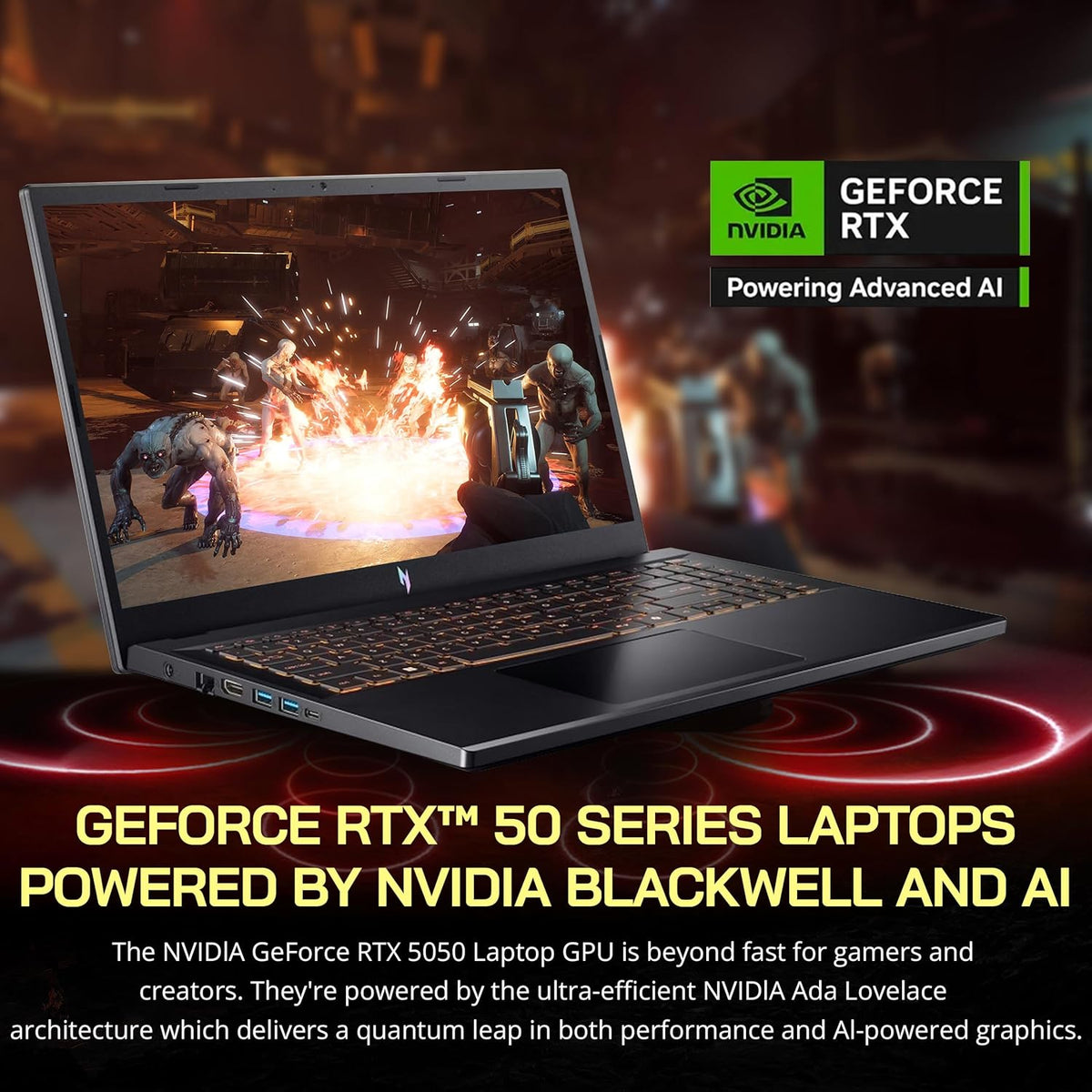 Ordinateur compact portable de jeu Acer Nitro V 15,6" FHD IPS 165 Hz, processeur Intel Core i5-13420H, carte graphique NVIDIA GeForce RTX 5050 8 Go GDDR7, 32 Go de RAM, SSD 1 To, clavier rétroéclairé, Wi-Fi 6, Windows 11 Pro, noir, station d'accueil