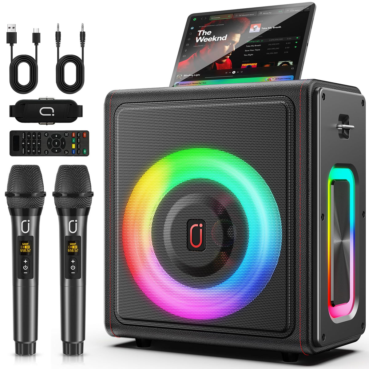 Machine de karaoké PPMIC doté de Bluetooth 5.3 et 2 microphones