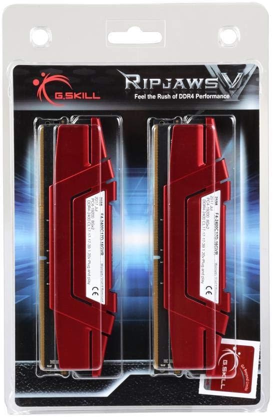 Mémoire RAM DDR4 G.SKILL RipjawsV Series 16 Go (2 x 8 Go) 2400 MT/s CL17-17-17-39 1,20 V Intel AMD pour ordinateur de bureau U-DIMM - Rouge (F4-2400C17D-16GVR) – Modèle pratique
