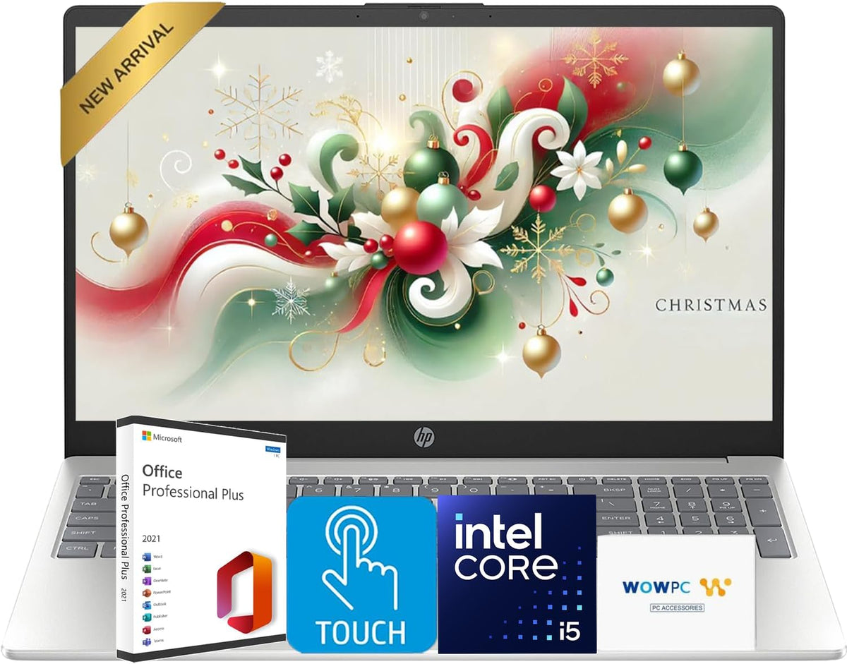 Ordinateur compact portable professionnel HP Ultrabook 15,6" FHD tactile avec Microsoft Office • Édition 2026 • Processeur Intel Core i5-1334U à 10 cœurs • 12 Go de RAM DDR4 • SSD de 256 Go • Windows 11 • Sans souris