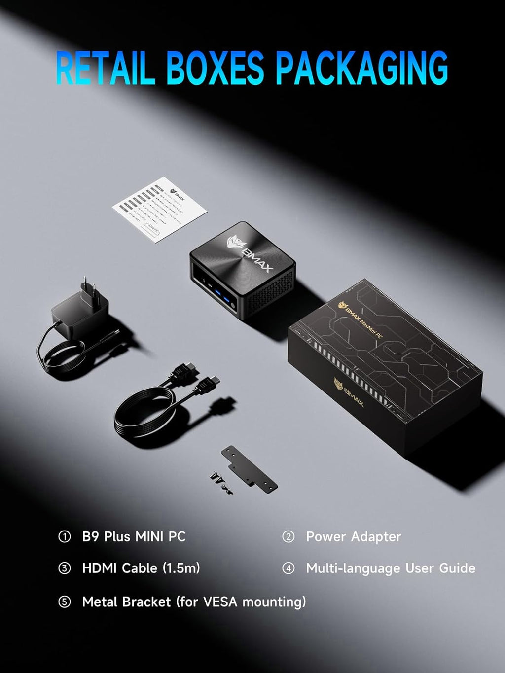 Mini PC Bmax B9 Plus doté de processeur Intel Core i5-1235U de 12e génération | 24 Go de RAM DDR5 | SSD NVMe de 512 Go | Windows 11 | 2 ports USB 3.2 | Compatible doté de les écrans 4K | Wi-Fi 6 | Double emplacement SSD | Mini PC de bureau Intel
