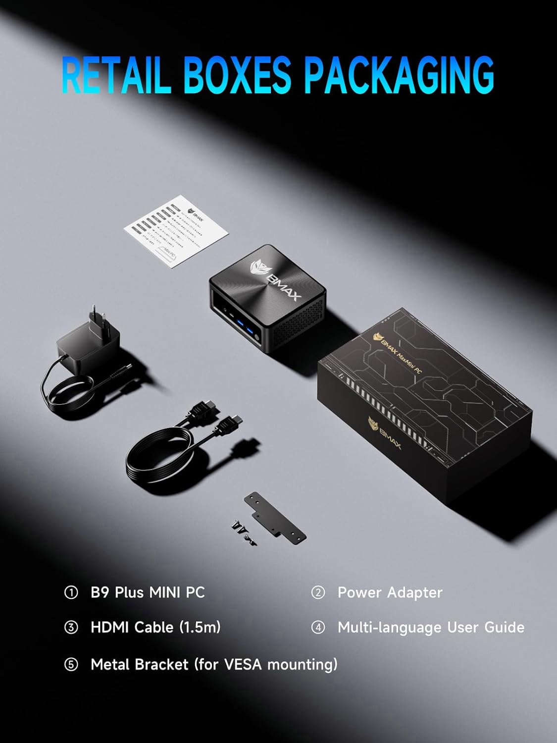 Mini PC Bmax B9 Plus doté de processeur Intel Core i5-1235U de 12e génération | 24 Go de RAM DDR5 | SSD NVMe de 512 Go | Windows 11 | 2 ports USB 3.2 | Compatible doté de les écrans 4K | Wi-Fi 6 | Double emplacement SSD | Mini PC de bureau Intel