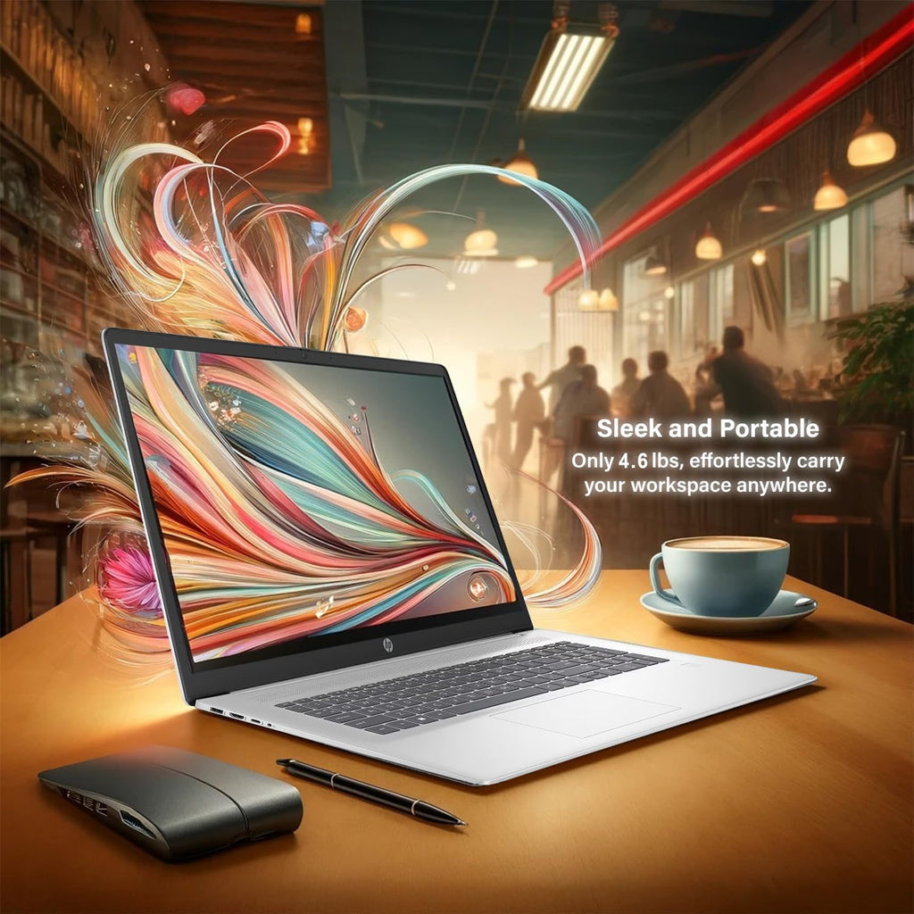 Ordinateur compact portable HP 17,3 pouces avec Office 365 pour le Web à vie, processeur Intel Core i3 à 8 cœurs de 13e génération (supérieur au i5 de 11e génération), 16 Go de RAM, SSD PCIe de 256 Go, pavé numérique, Windows 11, sans souris.