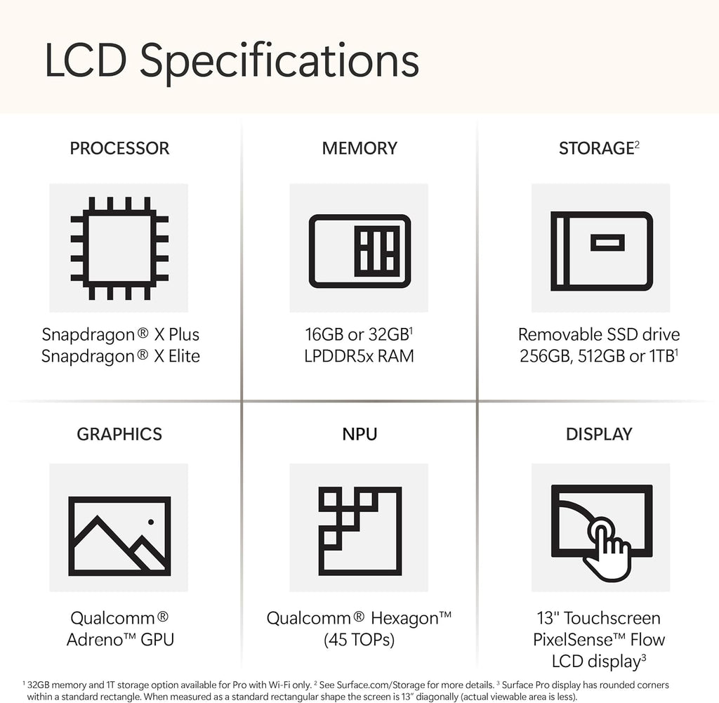 Microsoft Surface Pro 2-en-1 (2024) : ordinateur compact portable/tablette, Windows 11, Copilot+, écran tactile 13 pouces, processeur Snapdragon X Plus (10 cœurs), 16 Go de RAM, 512 Go de stockage, finition platine.