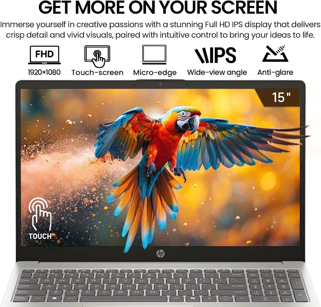 Ordinateur compact portable HP 15 pouces tactile FHD IPS, idéal pour les étudiants et les professionnels, processeur Intel Core i5 à 10 cœurs de 13e génération (supérieur à l'i7-1255U), Windows 11 Pro, pavé numérique, argent, 8 Go de RAM, SSD de 512