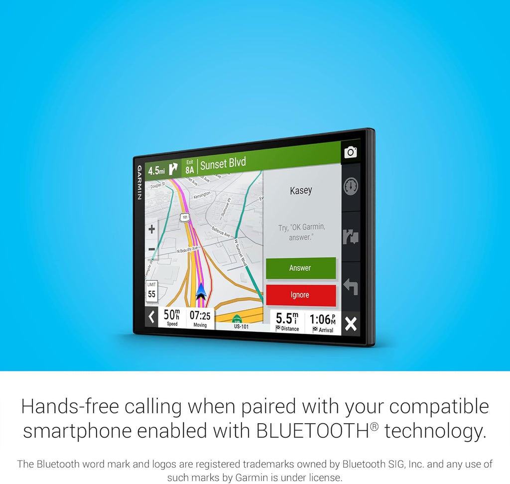 GPS de voiture Garmin DriveSmart 86 doté de écran 8 pouces, cartes haute résolution nettes et lumineuses et assistance vocale Garmin.