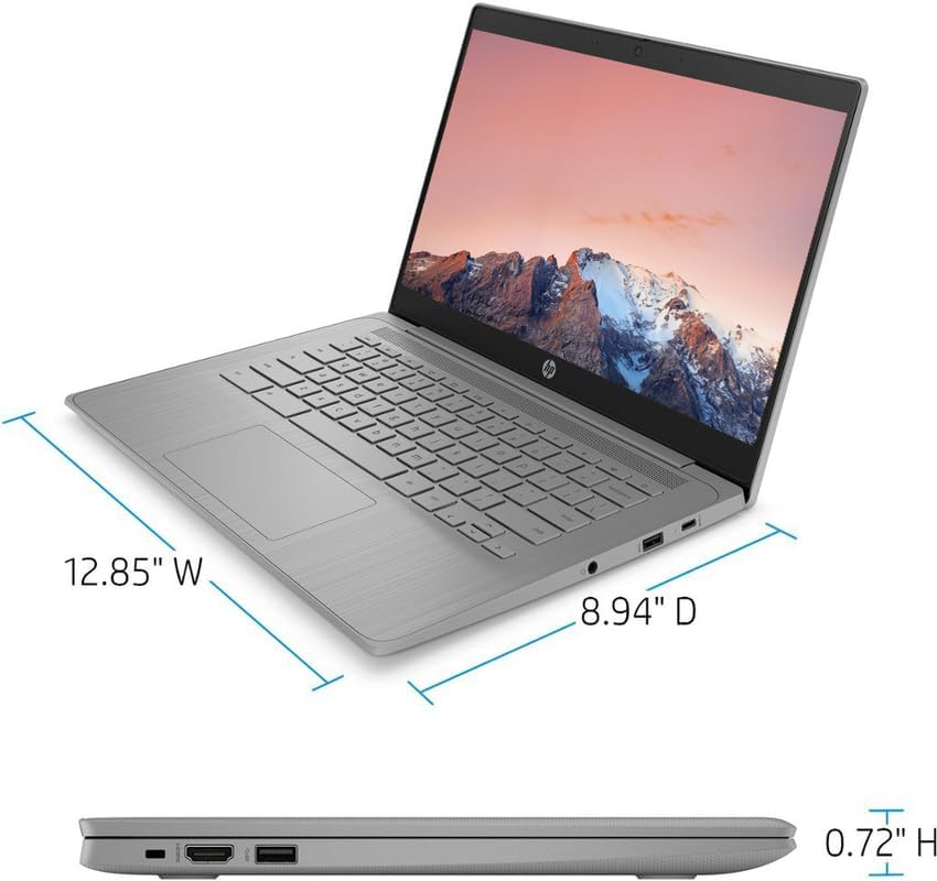 Ordinateur compact portable HP Chromebook 14 Professionnel et Étudiant : 4 Go de RAM, 576 Go de stockage (64 Go eMMC + station d’accueil de 512 Go), processeur Intel Celeron à 4 cœurs, webcam HD, longue autonomie, Chrome OS, écouteurs PLUSERA