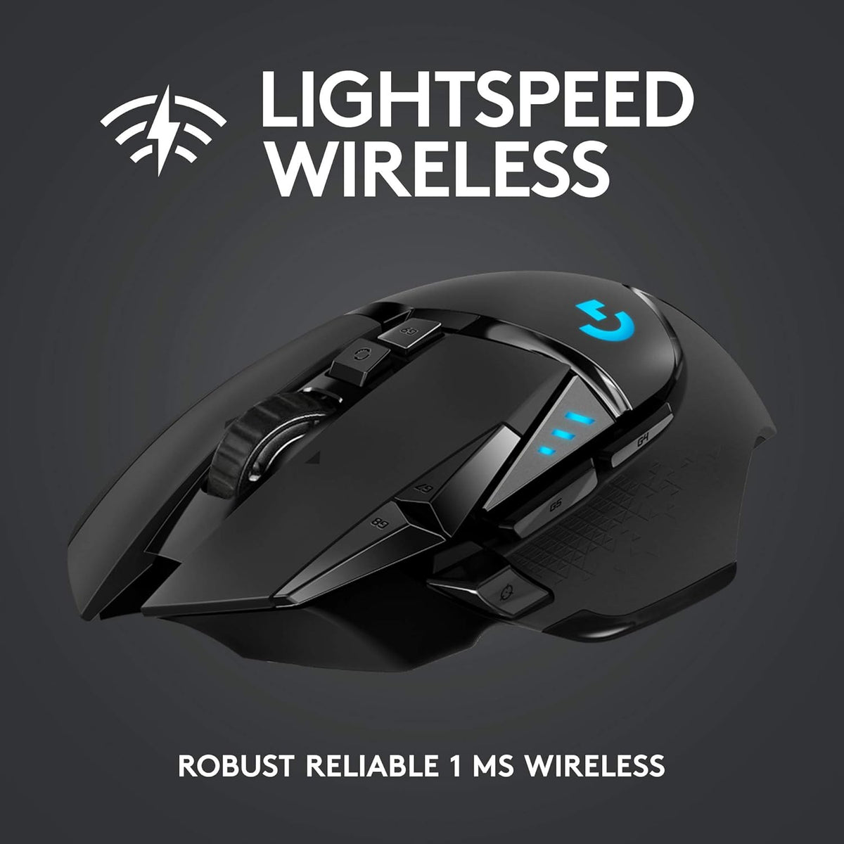 Souris gaming à connectivité sans fil Logitech G502 Lightspeed doté de capteur Hero 25K, compatible PowerPlay, poids ajustables et éclairage RVB Lightsync - Noir