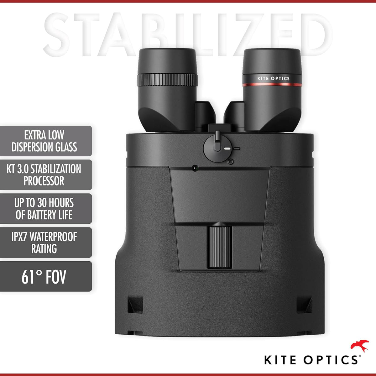 Jumelles haute performance APC STABILIZED 18x50 ED pour la chasse, l'observation des oiseaux et la navigation - Grossissement 18x doté de stabilisation d'image - Étanchéité IPX7 - Fonctionne doté de 7 piles AA