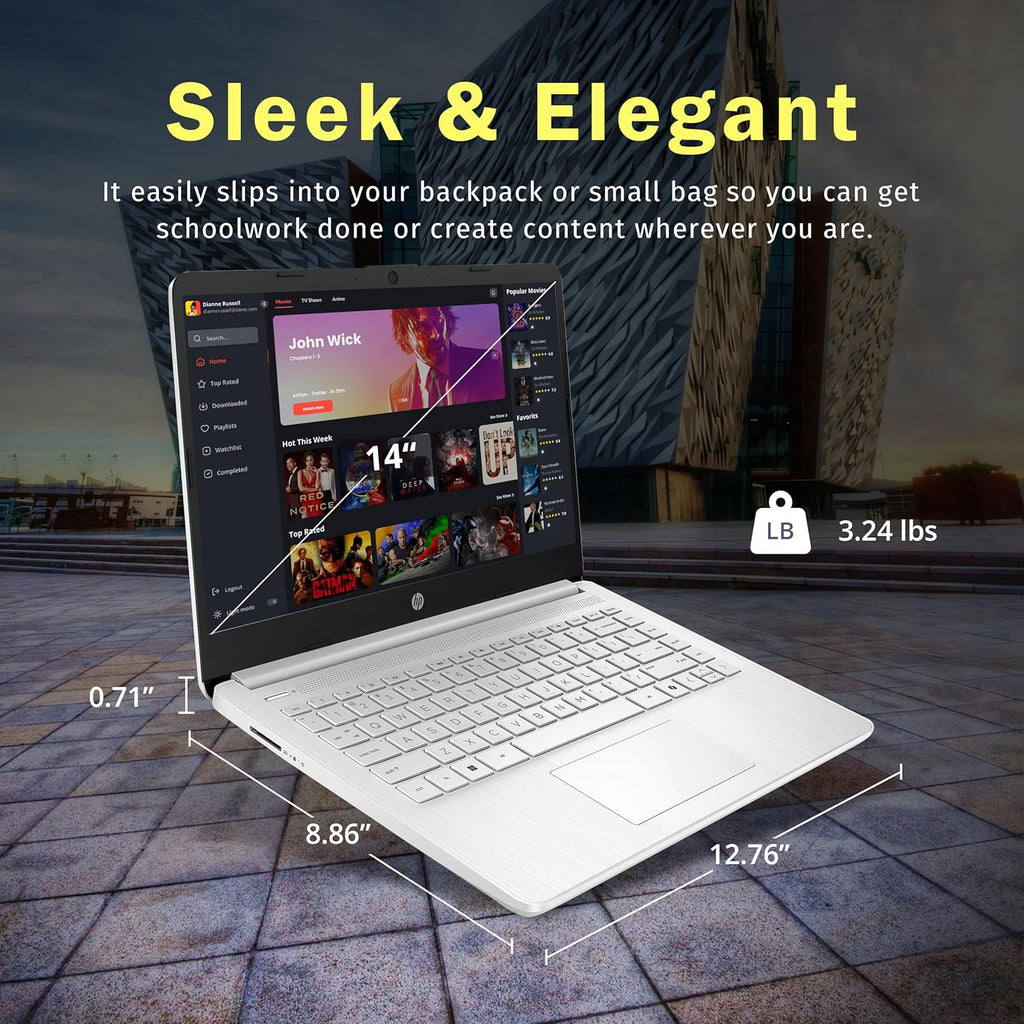 Ordinateur compact portable HP Stream 14 HD, processeur Intel N150, 8 Go de RAM, 288 Go de stockage (128 Go UFS + station d'accueil de 160 Go), carte graphique Intel, 1 an d'abonnement à Office 365, Copilot, Wi-Fi 6, Windows 11, argent naturel