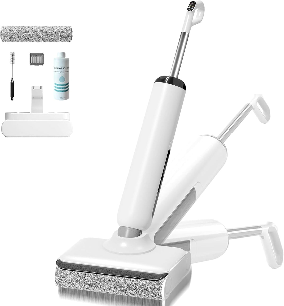 Balai aspirateur eau et poussière, balai aspirateur à connectivité sans fil tout-en-un à plat à 180°, machine de nettoyage des sols, autonomie de 45 minutes, nettoyage automatique allant jusqu'à 70 °C, nettoyage des bords, balai aspirateur…