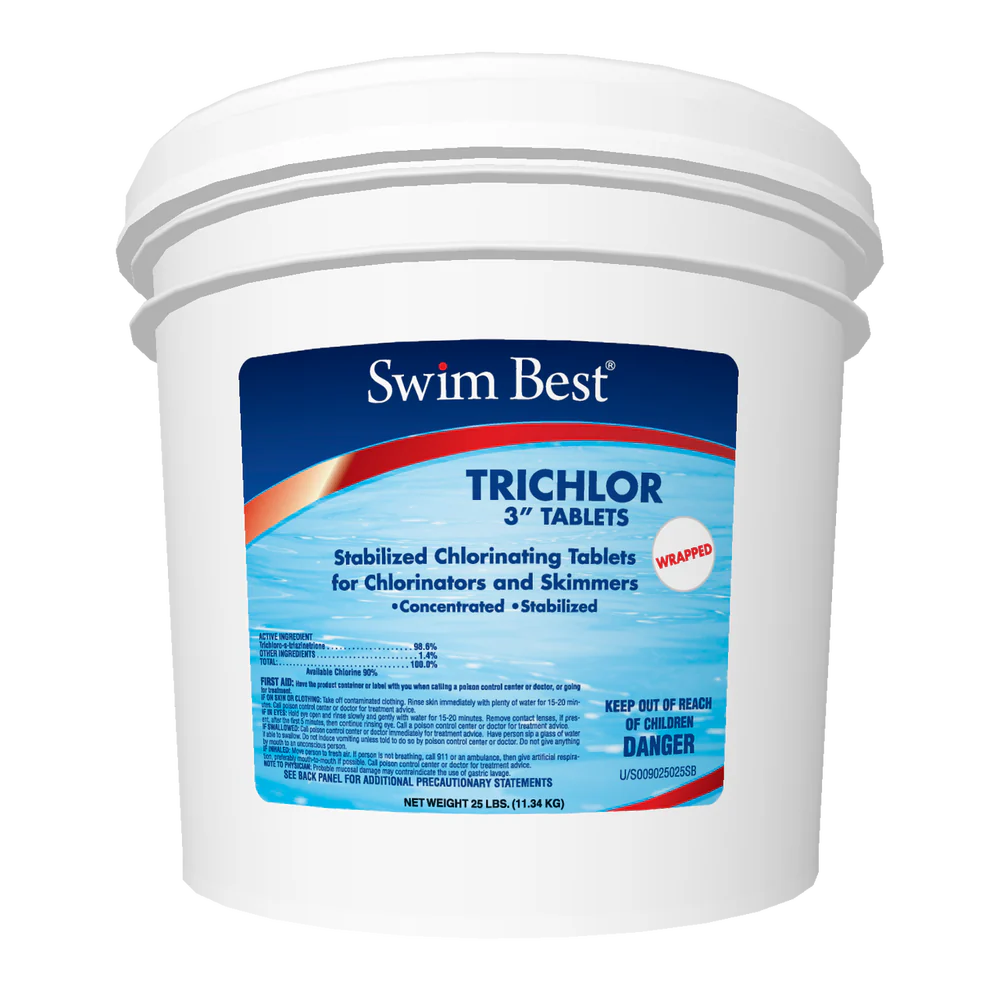 Comprimés de chlore trichloré stabilisé Swim Best 3, emballés en paquets de 25 lb pratique