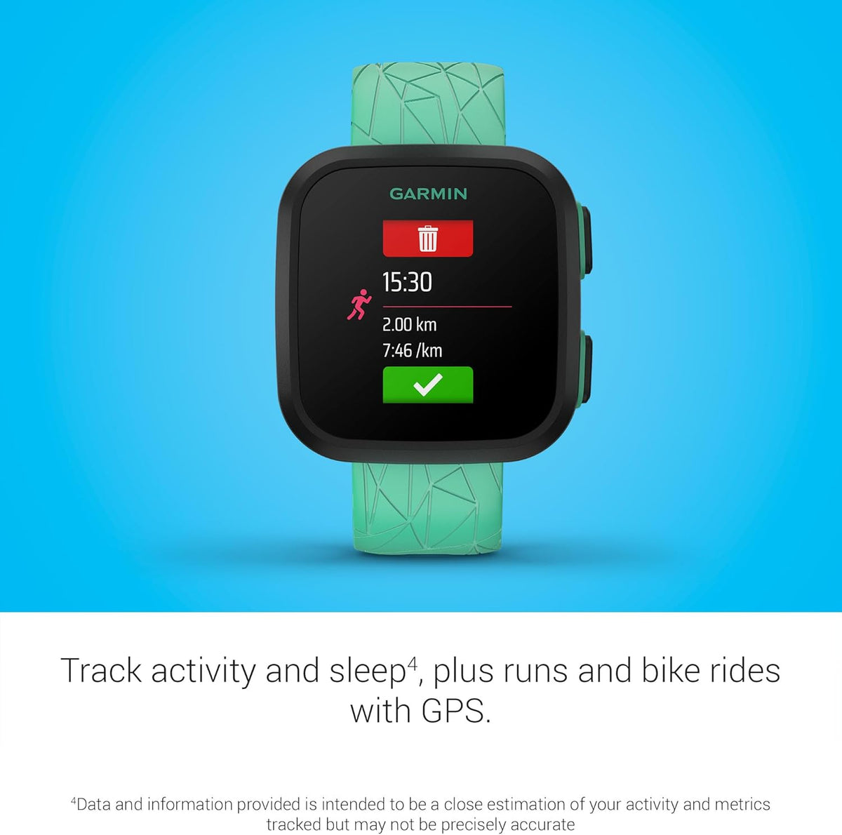 Présentation : Montre connectée Garmin Bounce™ pour enfants : messagerie bidirectionnelle (texte et voix), géolocalisation, Green Burst